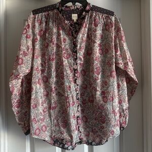 La Vie Rebecca Taylor Womens Floral Button boho blouse size small